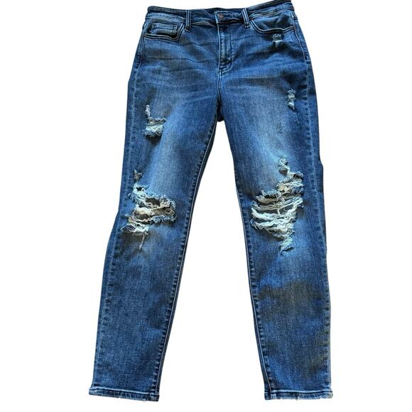 Judy Blue Denim - Judy Blue Distressed Boyfriend Fit Jeans Size 11/30 Dark Wash Blue Cowgirl